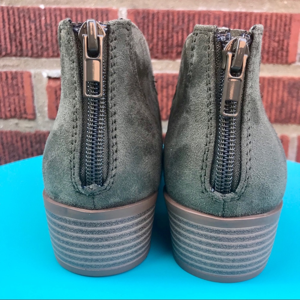 NEW Olive Cut Out Ankle Booties with Back Zipper - Picture 3 of 5